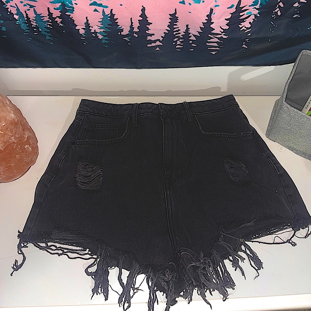 Black high waisted denim shorts
